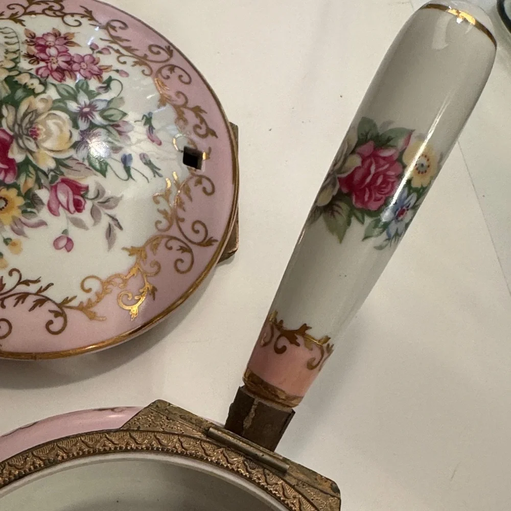 Vintage Royal Crown Windsor Porcelain Pink Floral Vanity Trinket Box Tray Dish